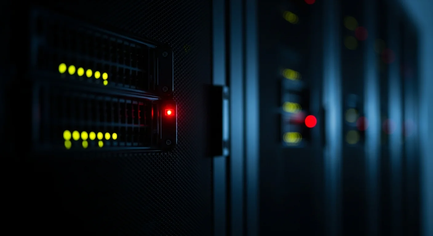 Server-Rack mit roter Status-LED in einem Rechenzentrum
